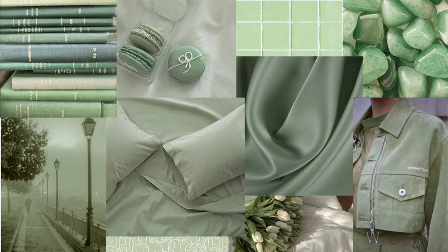 Pillow Collage Sage Green Desktop Wallpaper