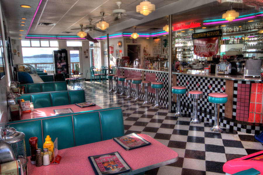 Pink And Blue 50s Diner Wallpaper