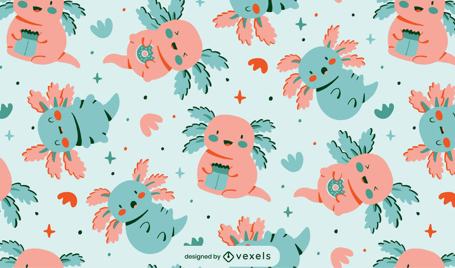 Pink And Blue Axolotl Pattern Wallpaper