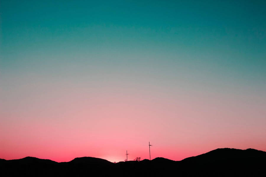 Pink And Blue Sunset Silhouette Wallpaper