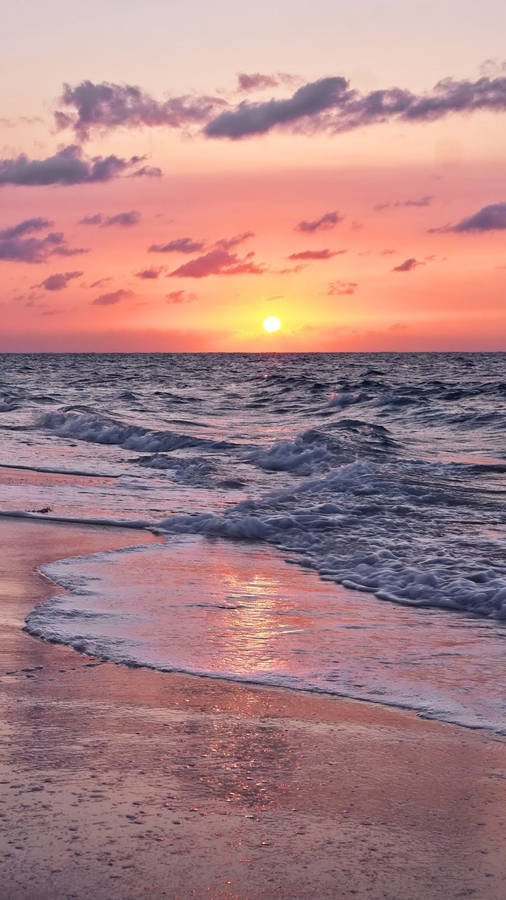 Pink And Orange Sunset Ocean Wallpaper