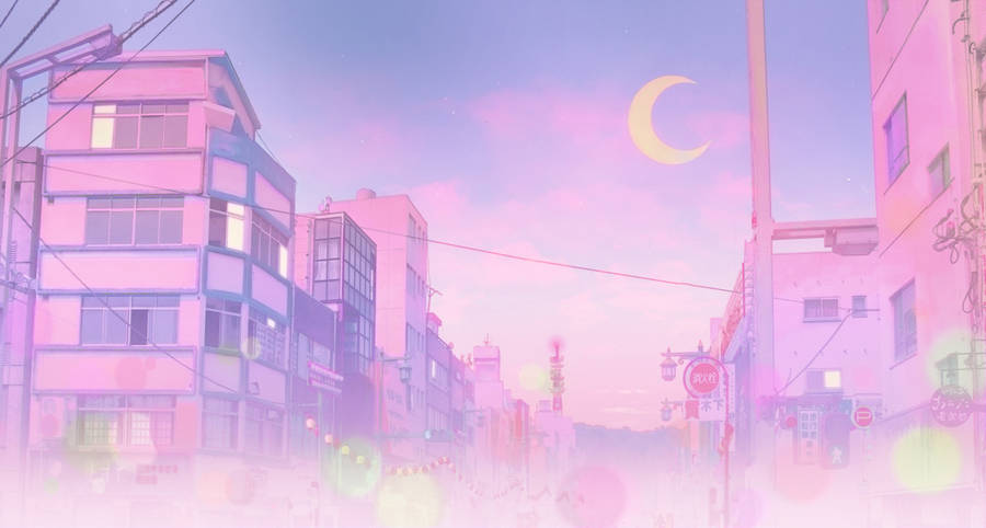 Pink Anime Aesthetic Sailor City Wallpaper