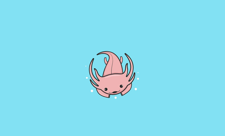 Pink Axolotl In Blue Wallpaper