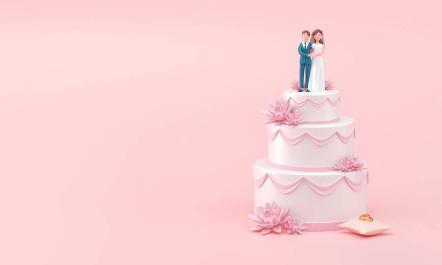 Pink Bride And Groom Topped Wedding Cake Wallpaper