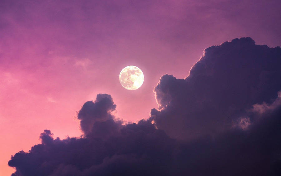 Pink Cloud Full Moon Wallpaper