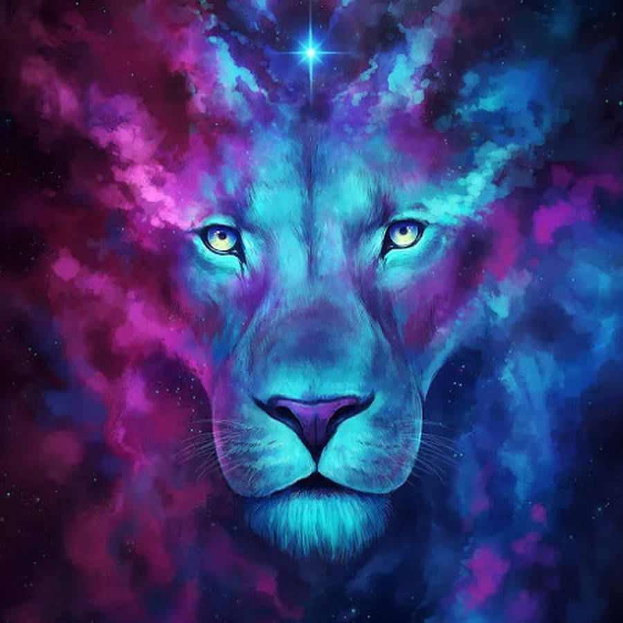 Pink Cyan Galaxy Lion Wallpaper