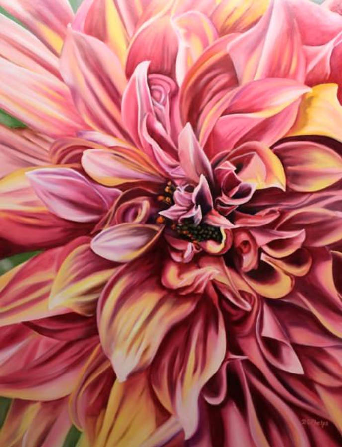 Pink Dahlia Blossom Painting Wallpaper