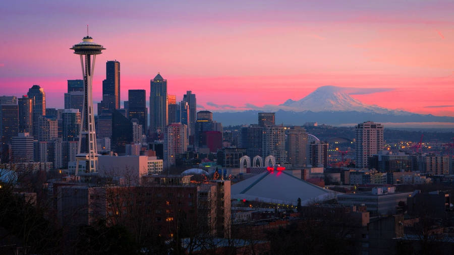 Pink Dusk Sky In Seattle Wallpaper