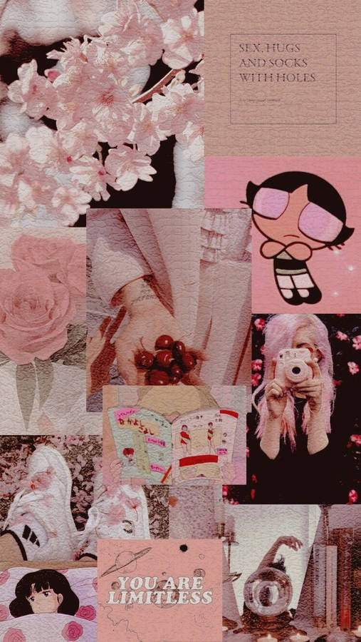 Pink E-girl Aesthetic Collage Wallpaper