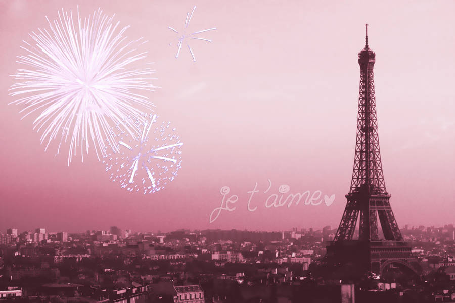 Pink Eiffel Tower Fireworks Wallpaper