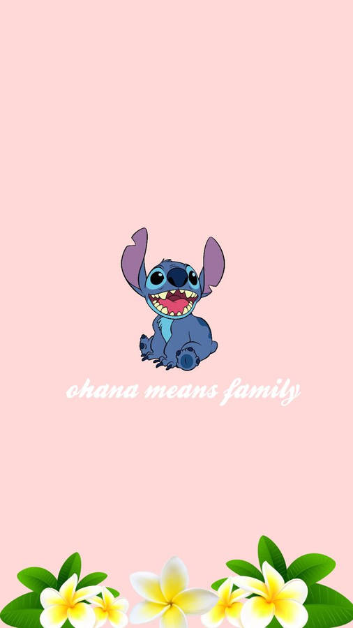 Pink Floral Aesthetic Stitch Ohana Wallpaper