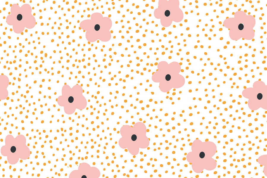 Pink Flowers With Pink And White Polka Dots Wallpaper