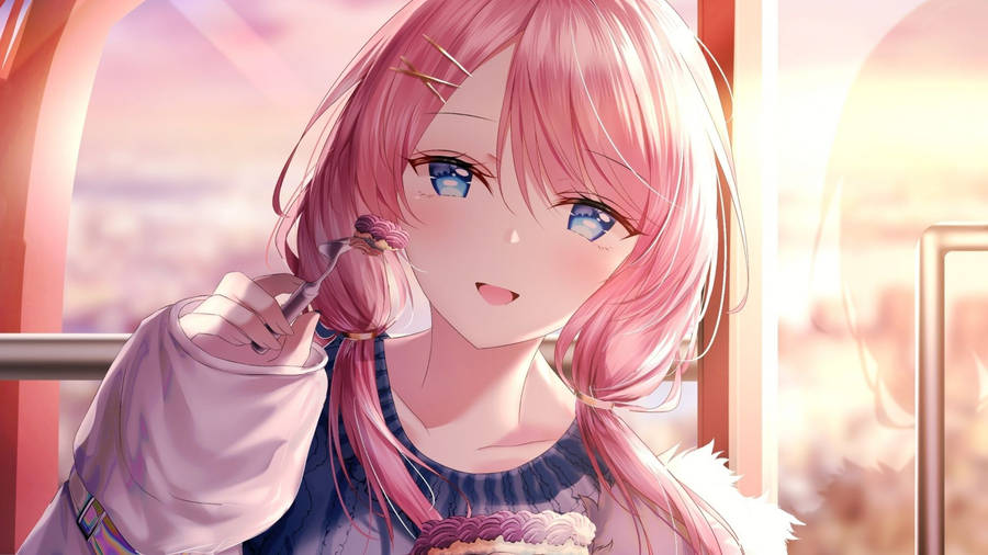 Pink-haired Kawaii Cute Girly Wallpaper