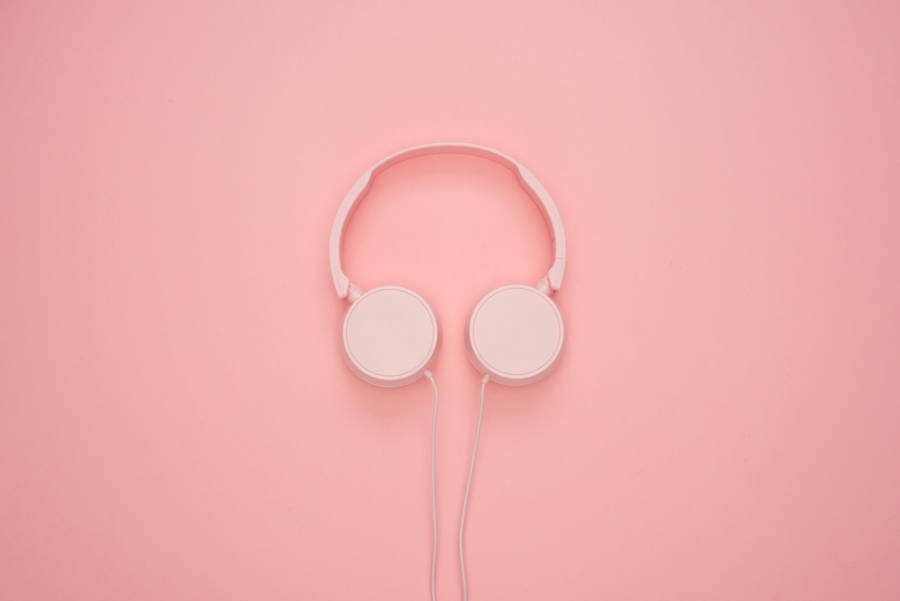 Pink Headphones Pastel Desktop Wallpaper