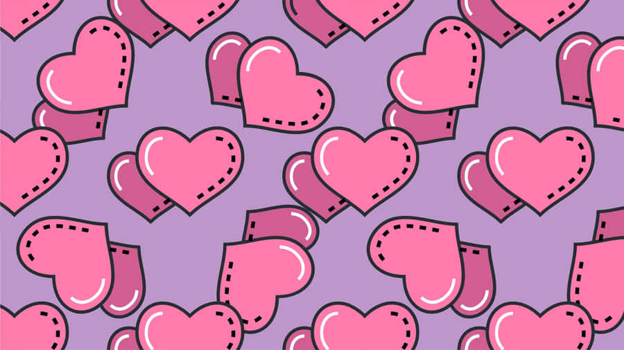 Pink Hearts Pattern Purple Background Wallpaper