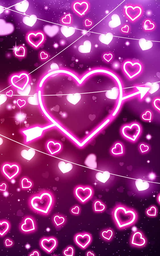 Pink Neon Heart With Arrow Wallpaper