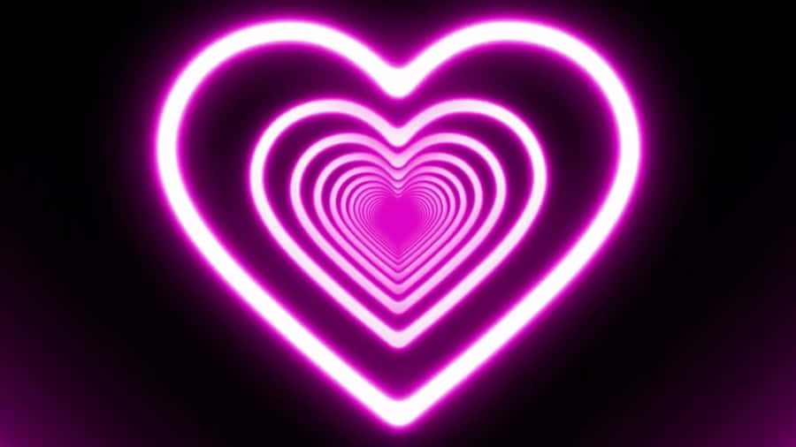 Pink Neon Hearts Light Tunnel Digital Illustration Wallpaper