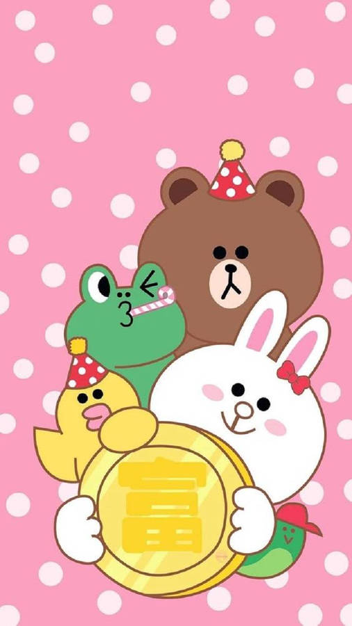 Pink Polka Dots Line Friends Wallpaper