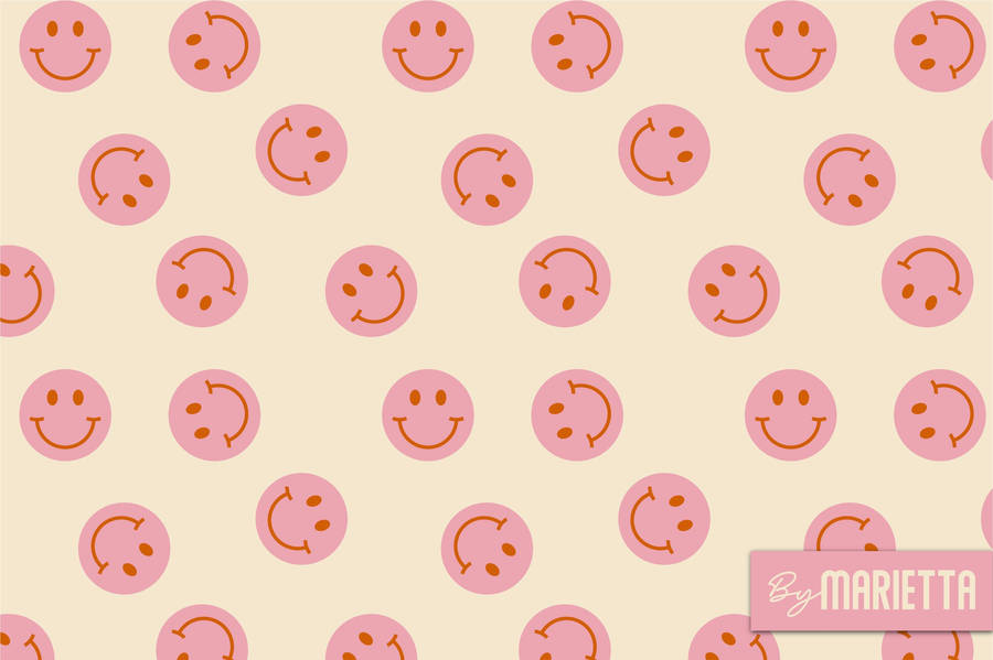 Pink Preppy Smiley Face On Yellow Wallpaper