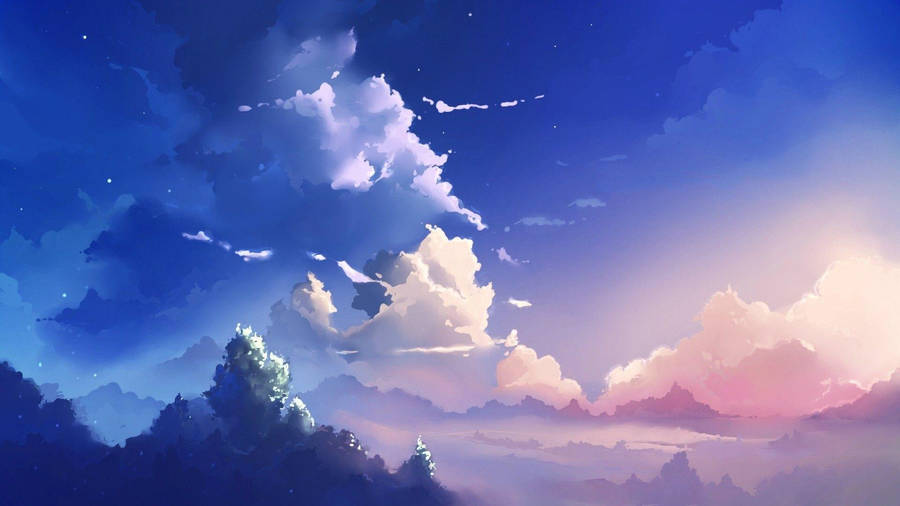 Pink Purple Anime Sky Aesthetic Tablet Wallpaper