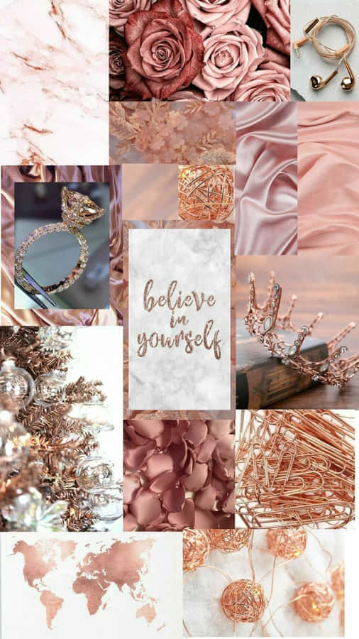 Pink Rose Gold Collage Wallpaper