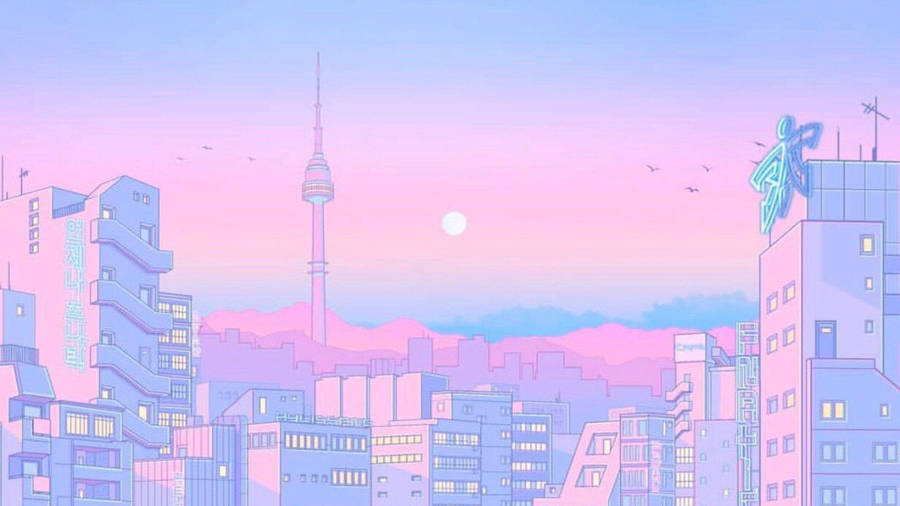 Pink Skyline Pastel Aesthetic Tumblr Laptop Wallpaper