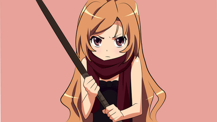 Pink Taiga Aisaka With Red Scarf Wallpaper