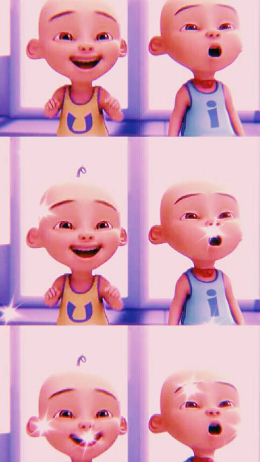 Pink-tinted Upin Ipin Aesthetic Collage Wallpaper