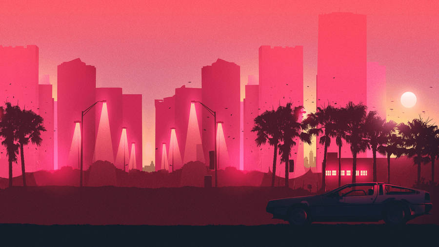 Pink Vintage Aesthetic City Scenery Wallpaper
