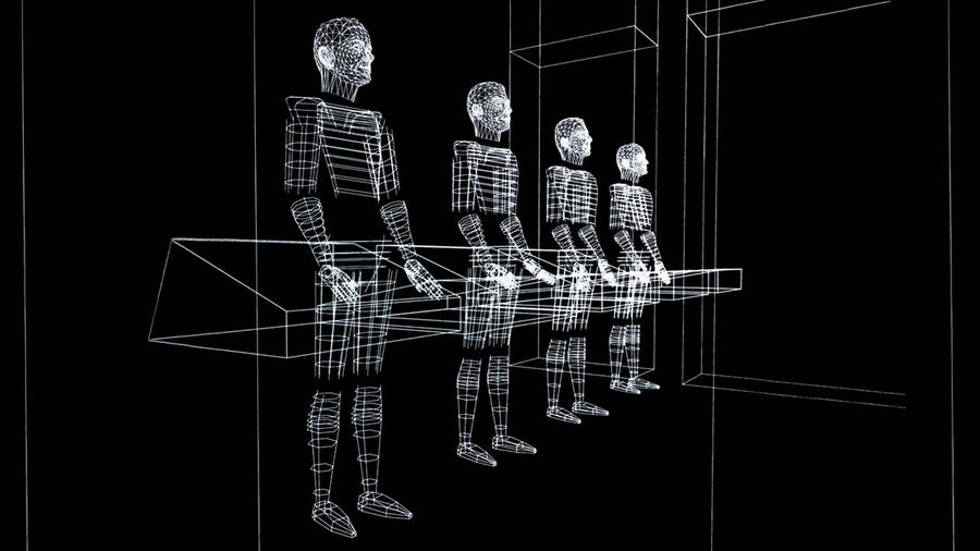 Pioneering Techno Musicians Kraftwerk Performing With Futuristic Hologram Effects Wallpaper