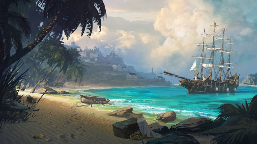 Pirate Ship Painted Art Wallpaper