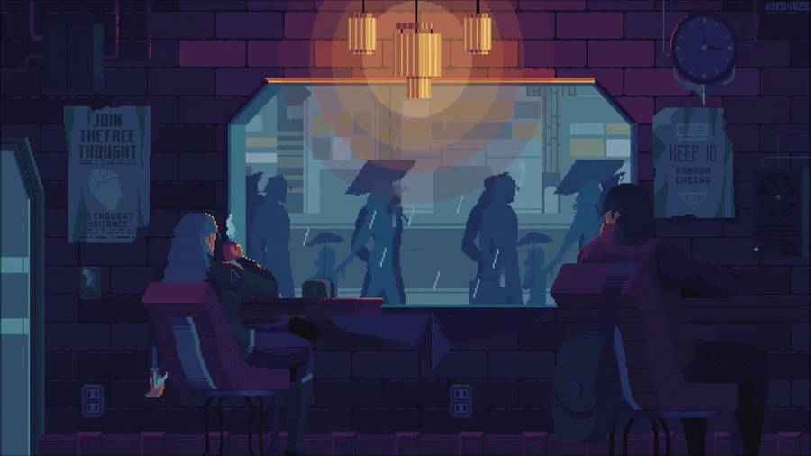 Pixel Cafe Rain Animated Wallpaper Wallpaper