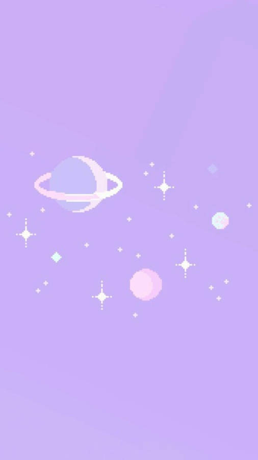 Pixelated Planets Over Light Purple Iphone Wallpaper