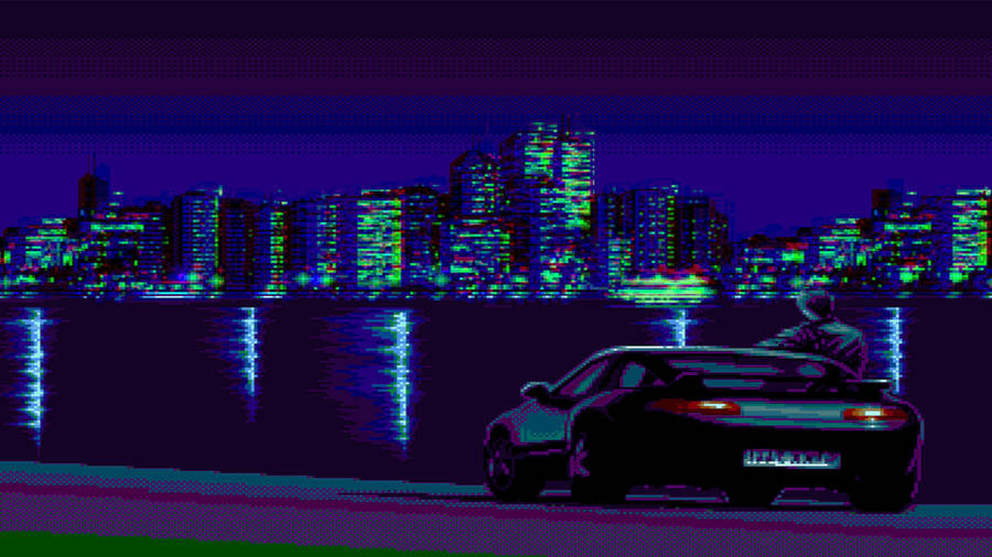 Pixelated Retro Anime Aesthetic Car Wallpaper