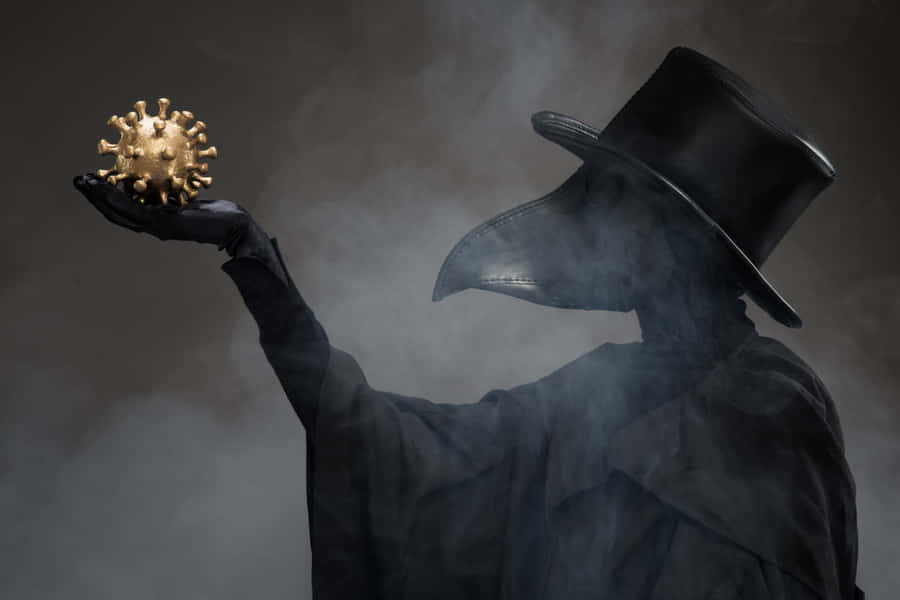 Plague Doctor Holding Virus Model Wallpaper