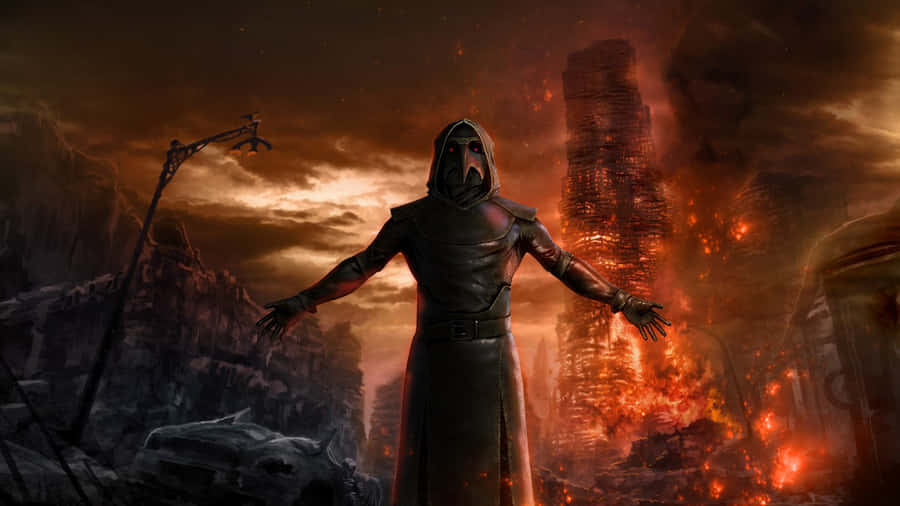 Plague Doctorin Apocalyptic Landscape Wallpaper