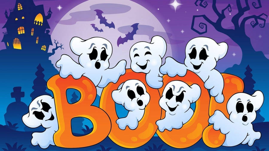 Playful Ghost Cartoon Halloween Wallpaper