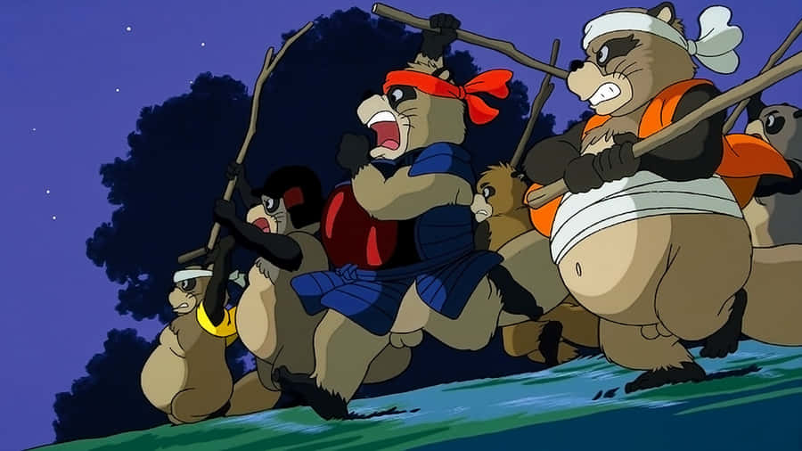 Playful Raccoons In Pom Poko Scene Wallpaper