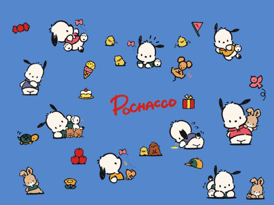 Pochacco And Friends Blue Art Wallpaper