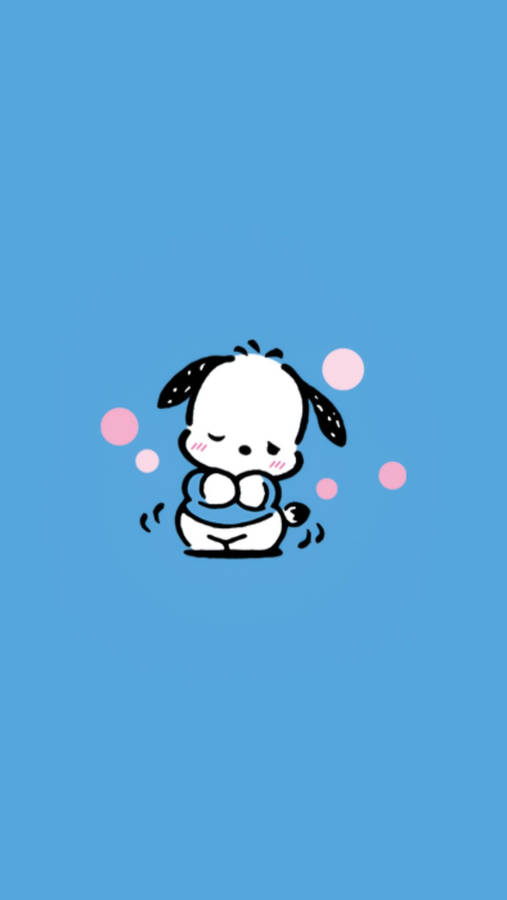 Pochacco Blushing In Blue Shirt Wallpaper