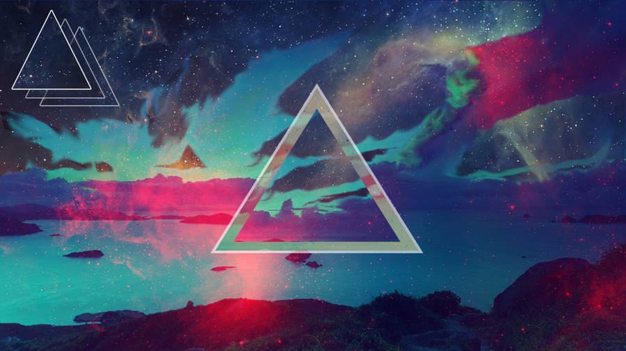 Polyscape Retrowave Ocean Triangles Wallpaper