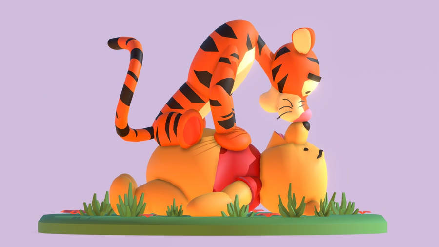 Pooh Playing With Tigger 3d Wallpaper