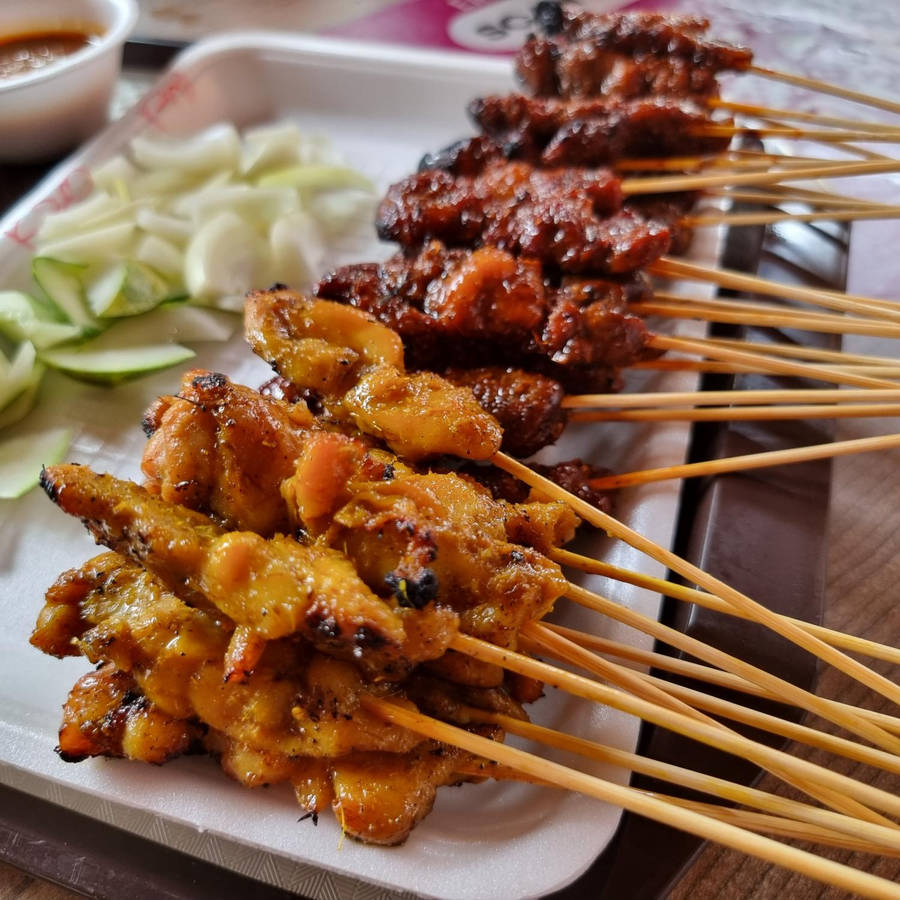 Pork And Chicken Satay Dish Wallpaper