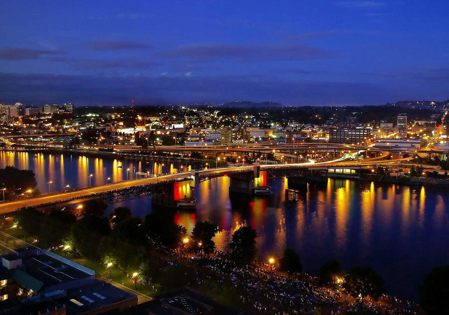 Portland Night Highway Bridge Wallpaper