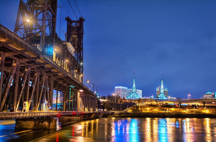 Portland Steel Bridge Night Wallpaper