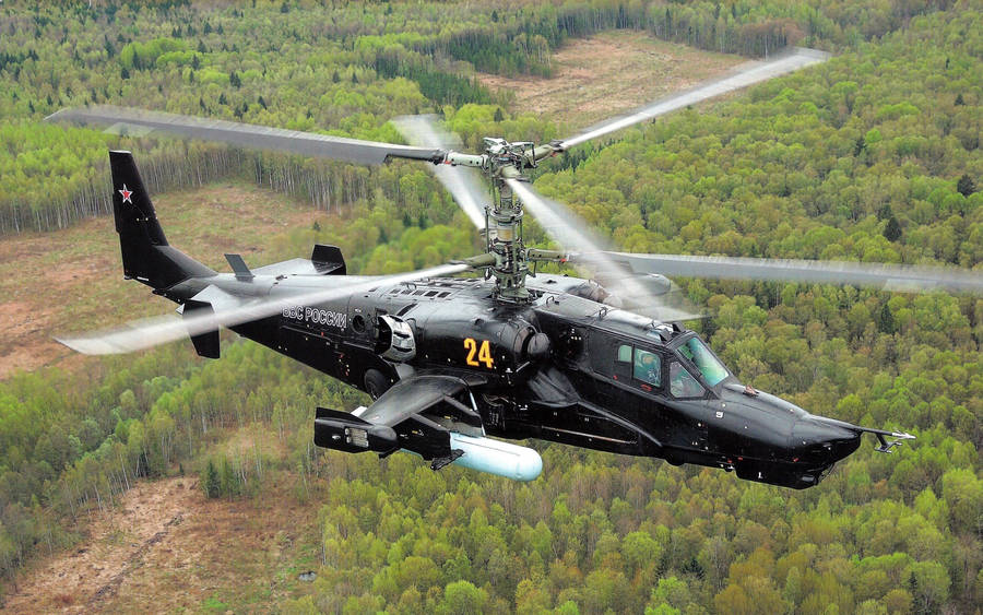 Powerful Ka-50 Black Military Helicopter In Sky Wallpaper