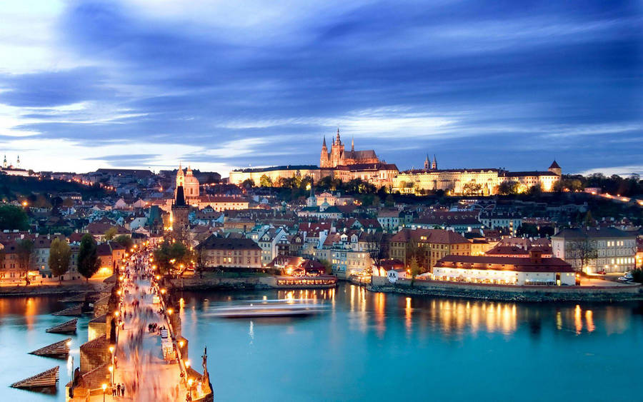 Prague City Night Macbook Pro Aesthetic Wallpaper