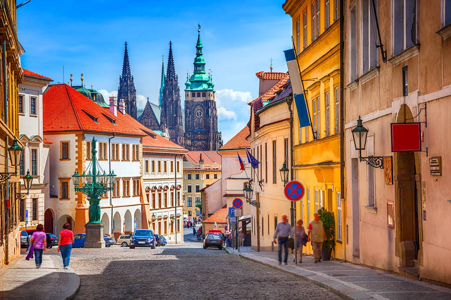 Prague Cobblestone Street Wallpaper