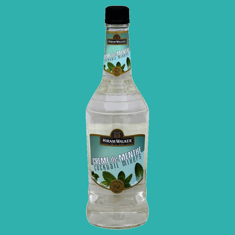 Premium Hiram Walker Creme De Menthe Bottle Serving Cocktail Mixers Wallpaper