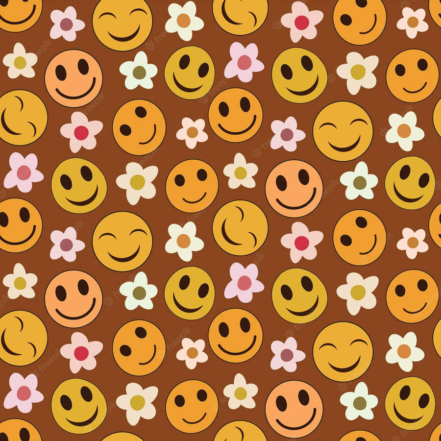Preppy Smiley Face And Flowers Wallpaper